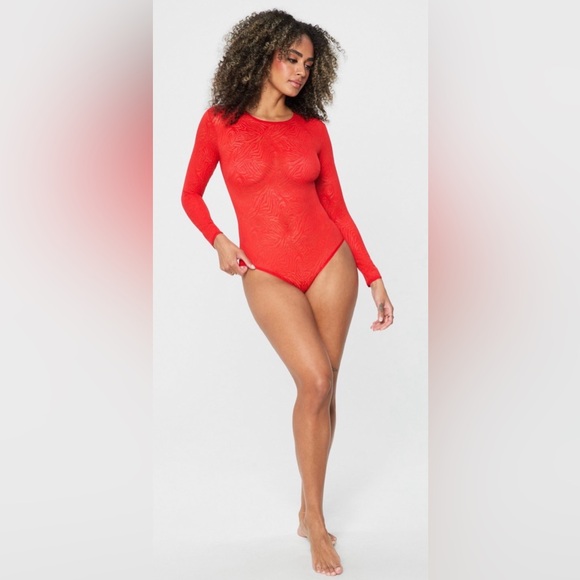 Fabletics Other - Fabletics + Yitty Hot Mesh Long Sleeve Shapewear Bodysuit | M | Leave Him on Red